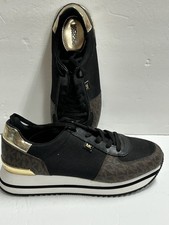 Michael Kors Logo Lace-Up Sneakers Black/Brown w/ Gold Trim   Women  s 7M