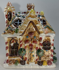 Ceramic Christmas Gingerbread House Votive Candle Holder Glaze CHIPPED Read ASIS