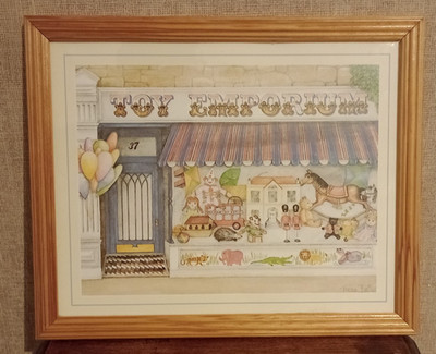 Fiona Butler - Deko Holzrahmen '' Toy Emporium '' - Vintage Illustration