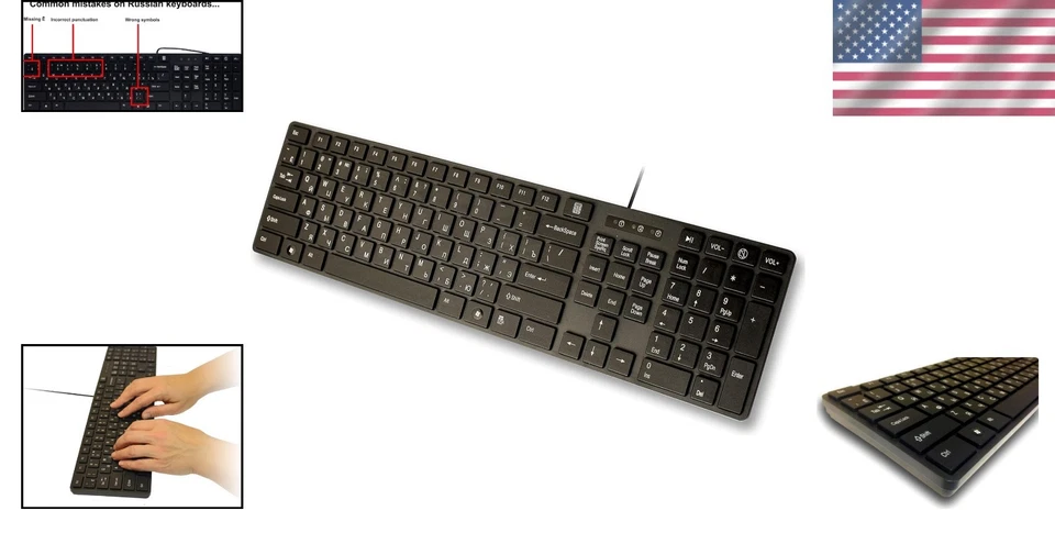 Russian English Cyrillic Keyboard - Full Size Slim Design - Image 2 of 4