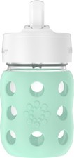 Lifefactory 8oz Wide Neck Glass Baby Bottle with Silicone Sleeve  Straw Cap