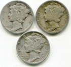 US Mercury Dimes 1927+ 1941-D + 1943-S  .217 troy oz ASW  lotjan3760