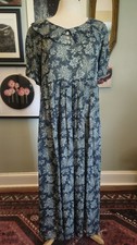 Vintage Womans Carole Little Blue Sheer Floral Maxi Dress Size 10 Petite 90s