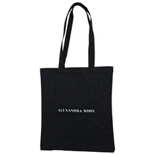 Alexandra Miro Black Logo Tote Bag Cotton Shopper Shoulder Bag 14"x16"