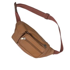 Brown Fanny Pack Faux Leather Belt Bag Adjustable Buckle Strap Zip Pockets