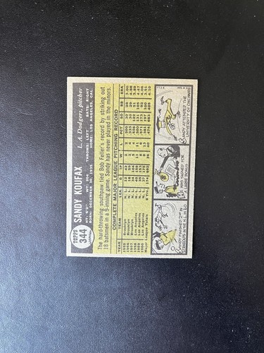 1961 TOPPS #344 SANDY KOUFAX HOF LA DODGERS—PACK FRESH💥*** (tgcs) - Picture 2 of 2