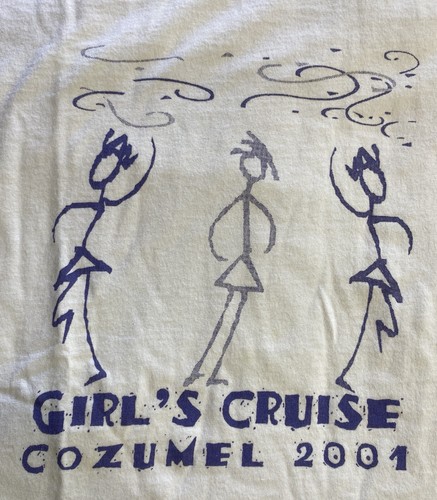 VTG Y2K Girls Trip Cruise Cozumel 2001 Anvil Wmns L Ringer Purple White T Shirt - Picture 2 of 10