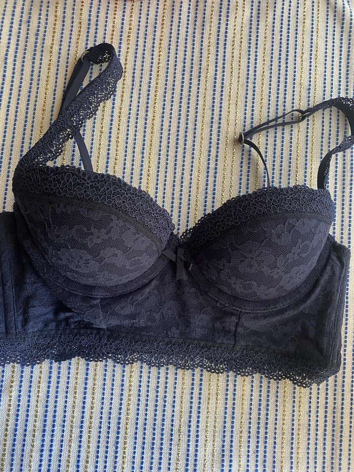 GILLY HICKS Super Push Em Up Plunge Bra 34A Blue Floral Lace Underwire Sexy Boho - Image 2 of 4