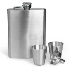 8oz Stainless Steel Hip Flask Funnel Set Cups Wine Pot Set Liquor Container