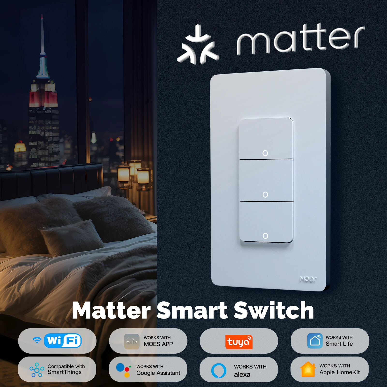 Smart WiFi Matter Switch by Tuya - Neutral Wire Required for App Control