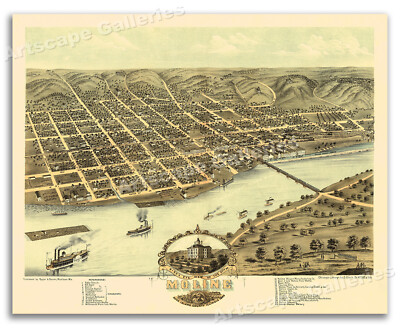 Moline Illinois 1869 Historic Panoramic Town Map - 24x30