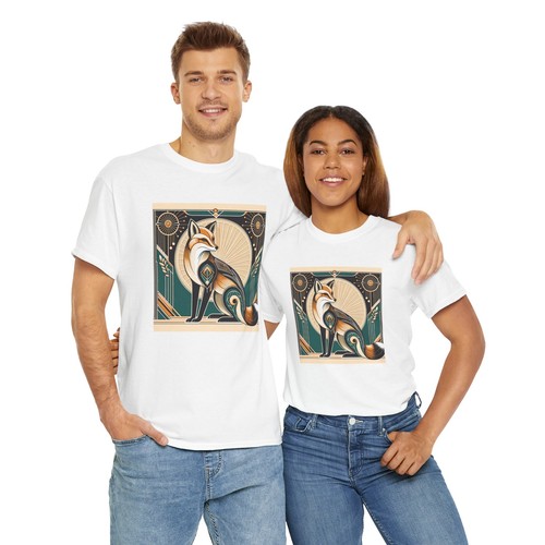 Unisex Adult T Shirt Art Deco Stylized Fox Elegantly Geometric Graphic Tee - Foto 22 di 25