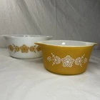 Vintage Pyrex 473/474B Butterfly Gold Yellow White Dish 1 & 1.5 Qt Cinderella