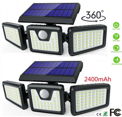 60000LM Solar Security Light Outdoor 3 head 74 LED Motion Sensor Waterproof Lamp