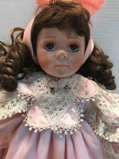 Show Stoppers Porcelain Doll Pink Satin Style Dress With Lace  20”