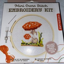 Kikkerland Mini Mushroom Counted Cross Stitch Embroidery Kit Red Mushrooms NEW