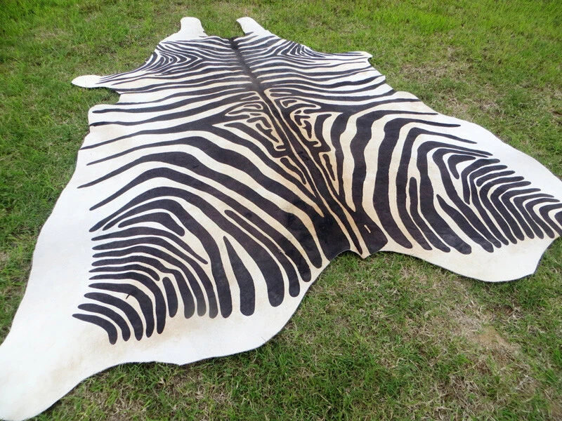 PROINLEATHER 8 x7 HUUUGE !! ZEBRA print printed Cowhide Rug natural Cow Hide Skin beige white