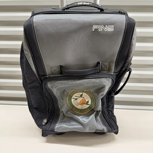 PING Golf Travel Rolling Carry On Bag Suitcase Gray Black Kemper Lakes Embroider
