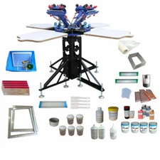 Updated Full Set 4 Color 4 Station Silk Screen Printing Press Kit DIY Supply
