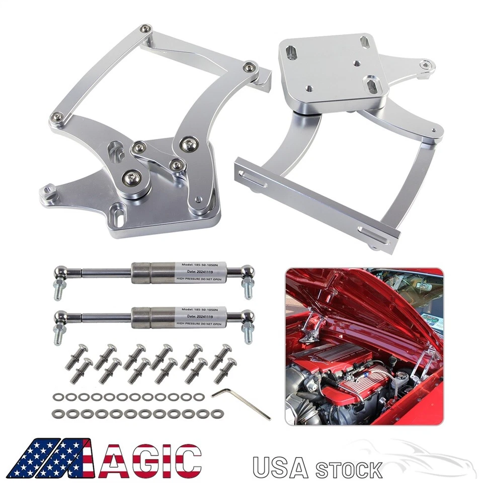 Billet Hood Hinge Kit Left and Right Side For Ford Mustang 1964-1966 Silver - Image 2 of 4