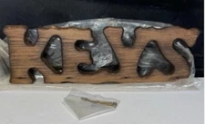 Wood Key Shaped Key Holder w/ 4 Key Hooks Retro Wall Hanging Vintage MCM 8”x3”