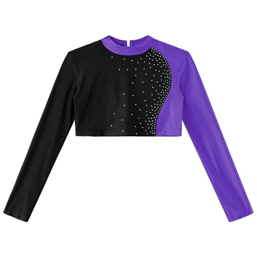 Girls Crop Top Yoga T-shirt Mock Neck Blouse Sportswear Dance Dancewear Tee Gym - Picture 87 of 94