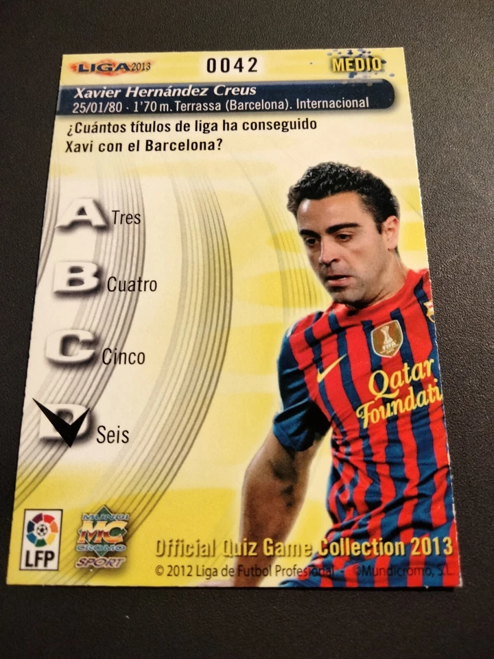 XAVI HERNÁNDEZ # 42  FC.BARCELONA FICHAS QUIZ GAME 2012/13 MUNDICROMO  - Imagen 2 de 2