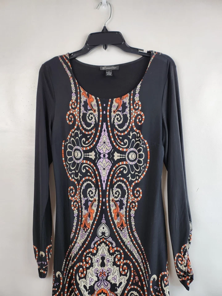 INC International Concepts женщин Shift платье средний черный пейсли длинным рукавом - Изображение 2 из 4