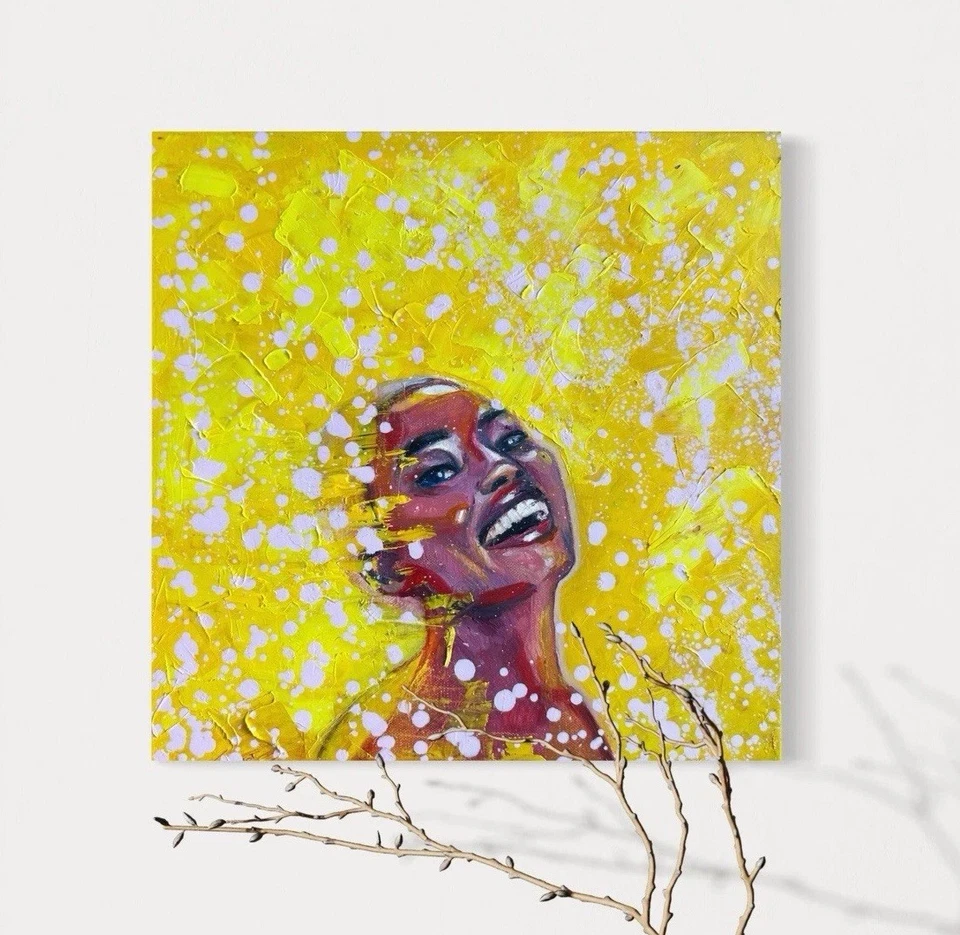 ORIGINAL Porträt Gemälde Frau Abstrakt lebendiger Portrait Modern HANDGEMALT - Bild 1 von 4