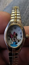 Vintage Disney MCK625 Minnie Mouse Ladies Metal Band Watch 2 Tone Stretch Band