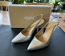 Michael Kors Metallic Silver Slingback Heels Size 41, Worn Once, Boxed