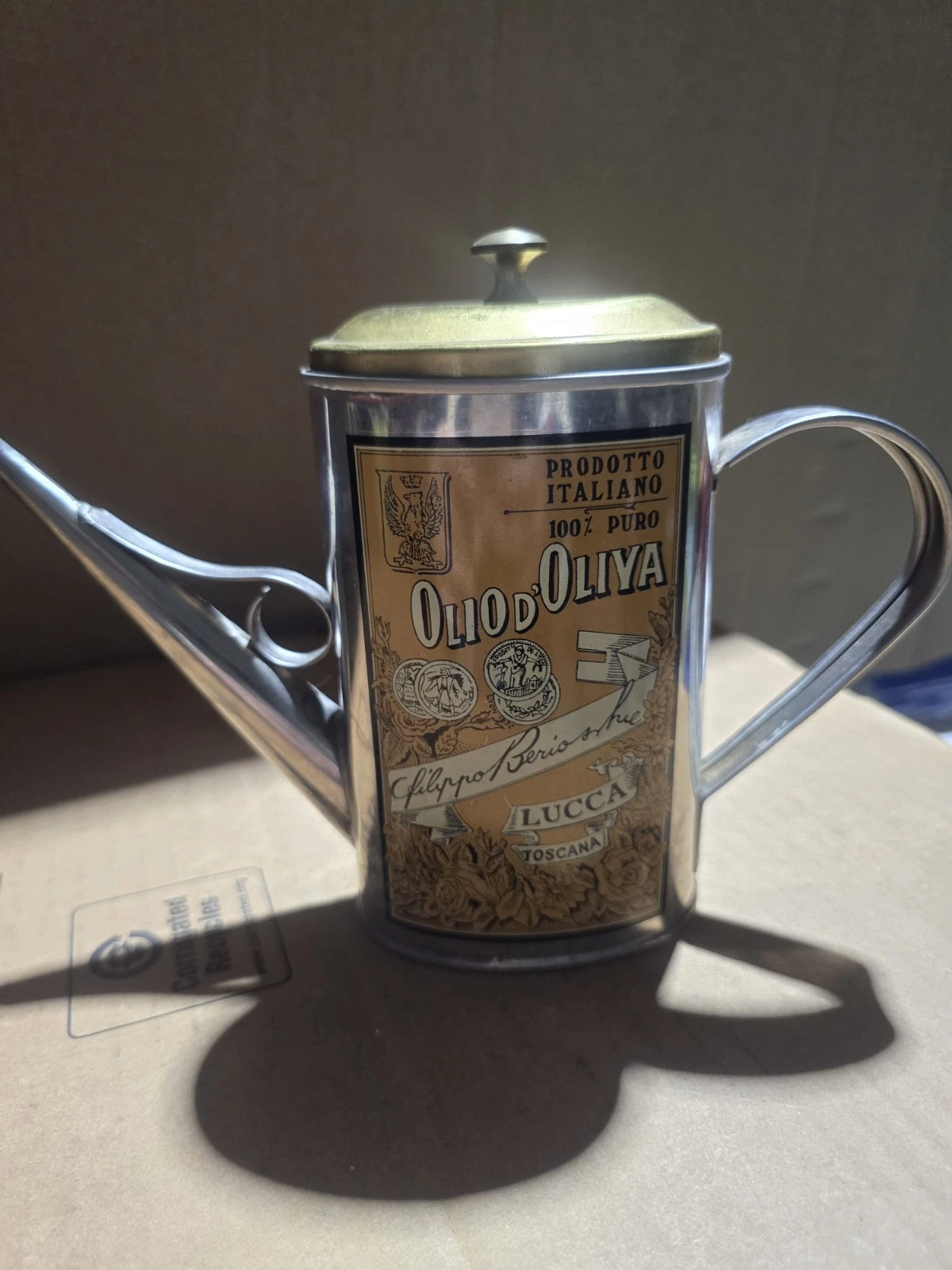 Filippo Berio Metal Oil Bottle Dispenser Decorative Silver Gold