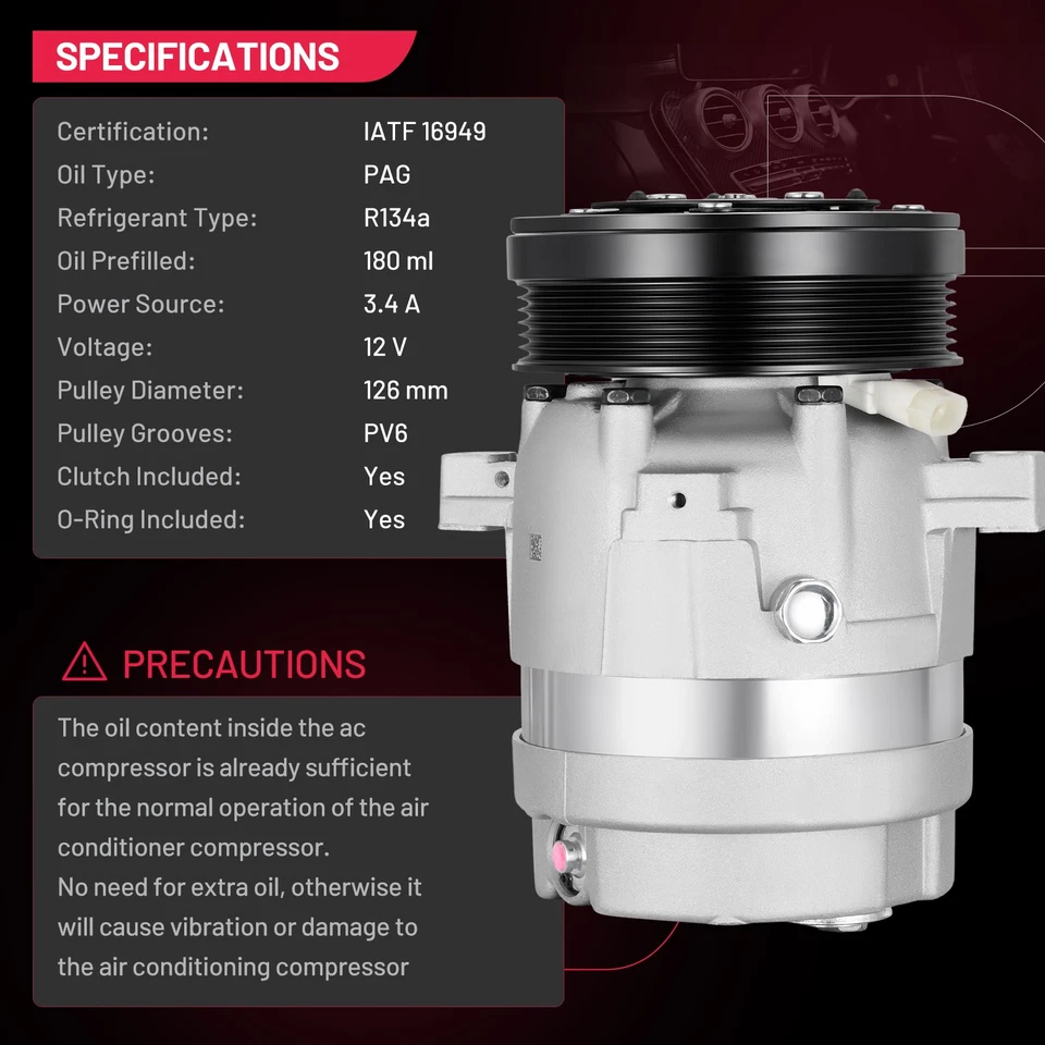Compresor de aire acondicionado con embrague para Pontiac Bonneville Buick LeSabre 1996-2005 3,8 L V6 Foto 4 de 4