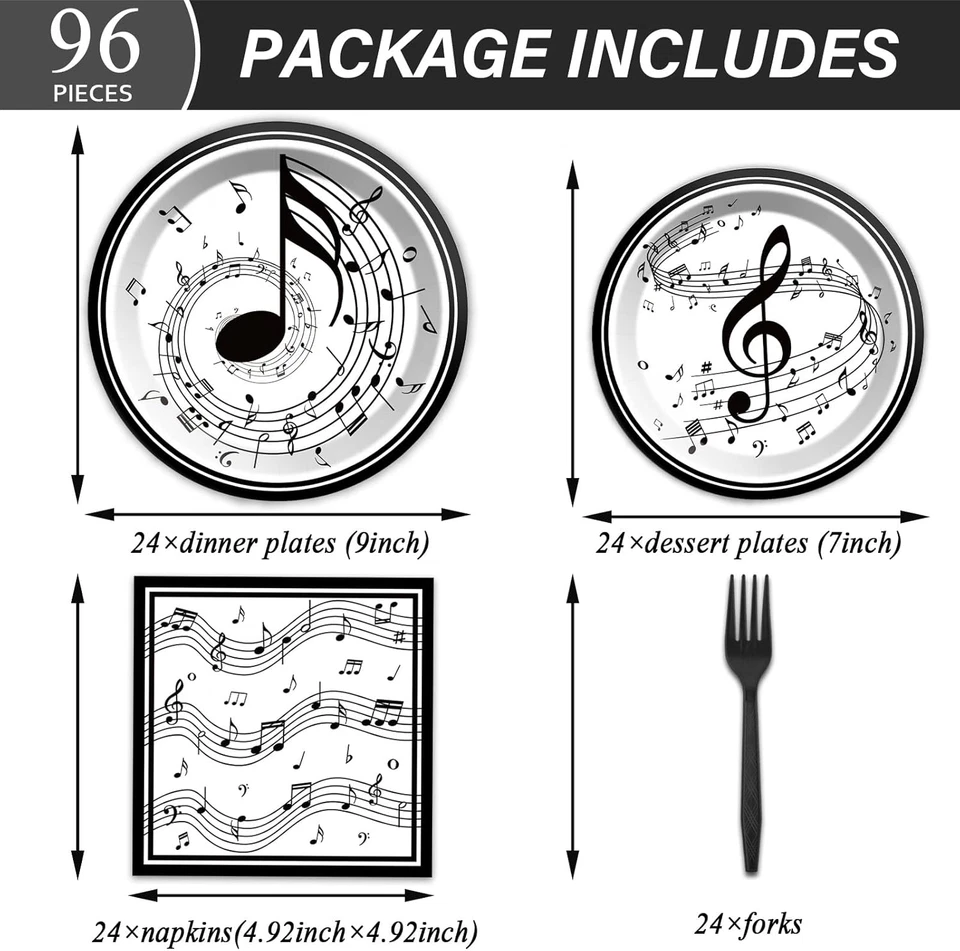 Platos de notas musicales servilletas vajilla de fiesta temática musical notas musicales cena Foto 2 de 4
