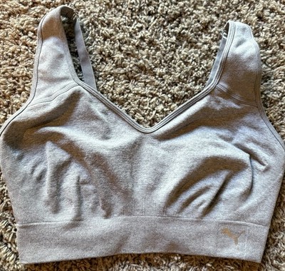 PUMA Women's Gray Sports Bra Size L Wireless Pullover Adjustable Straps