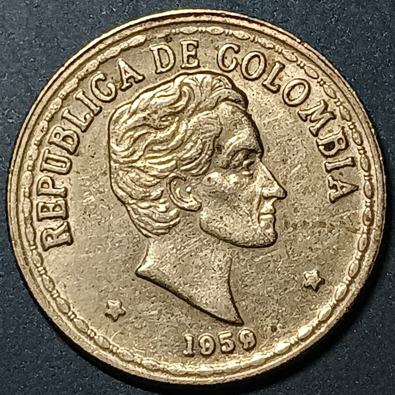 1959 Colombia 20 Centavos, AU Condition or better. Beautiful Details