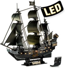 3D Puzzle for Adults Moveable LED Pirate Ship with Detailed Interior Decoration