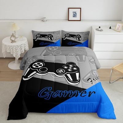 Gaming Comforter for Boys Teen Video Game Bedding Set for Kids Gamer Full Blue
