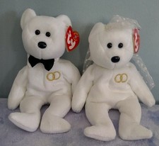 Mr. and Mrs. Bears Ty Beanie Babies 2001 7" Plush Original Tags Rings embroidery
