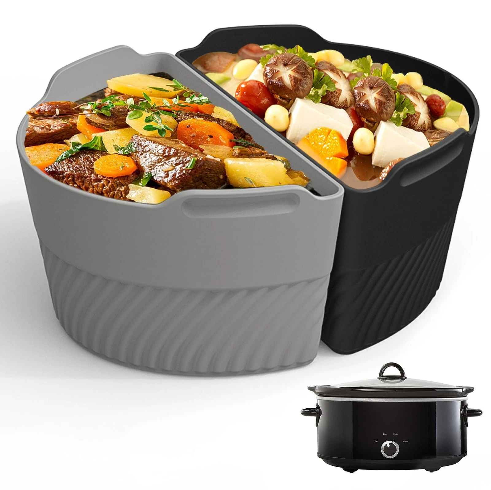 Silicone Slow Cooker Liners Compatible With Crock 21,7X12X13,4cm, Black gray