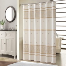 62x78 Long Fabric Shower Curtain, Beige Tan Stripe, Waterproof, Narrow, Long