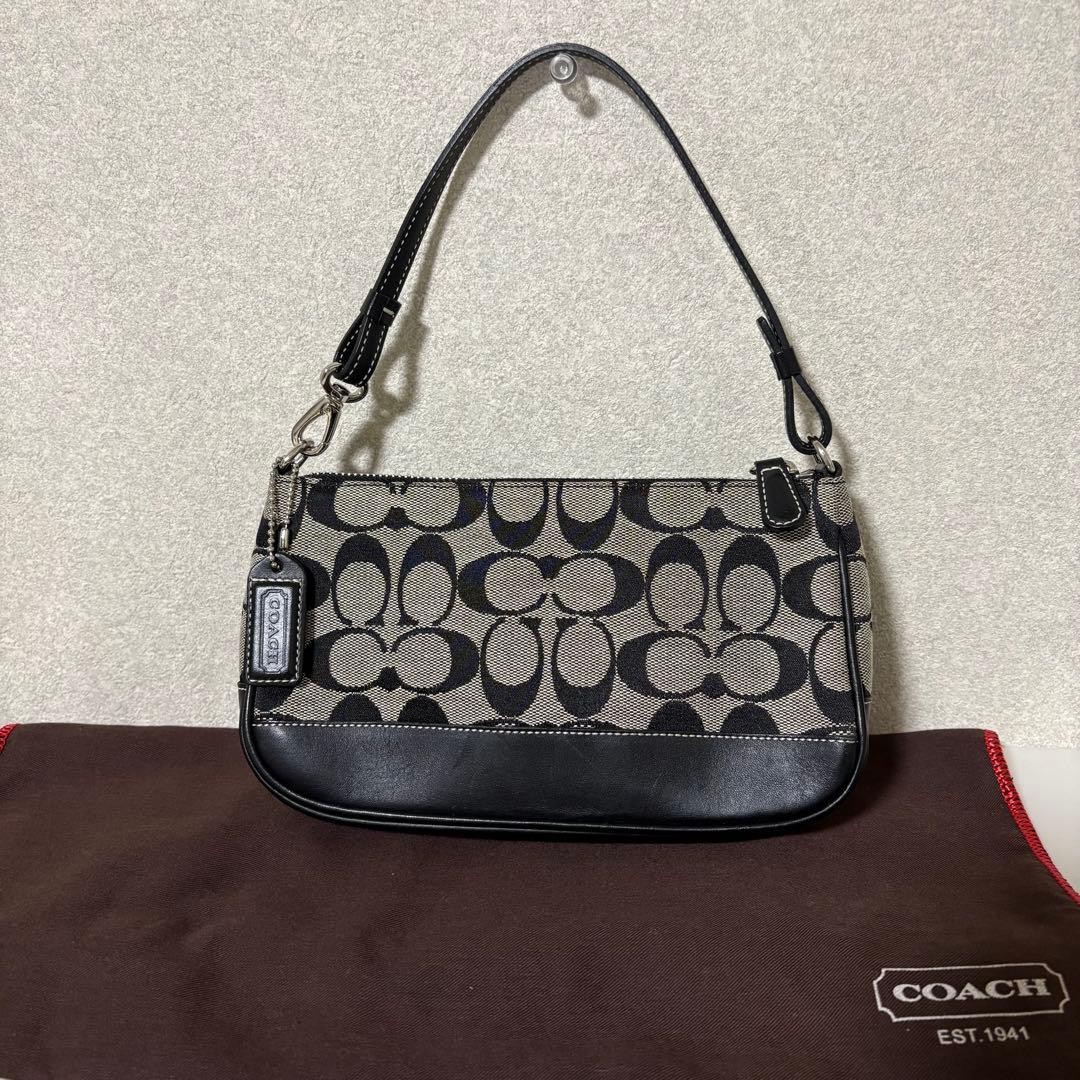 Coach 6094 Signature Demi mini Pouch Bag Canvas Leather Black Used