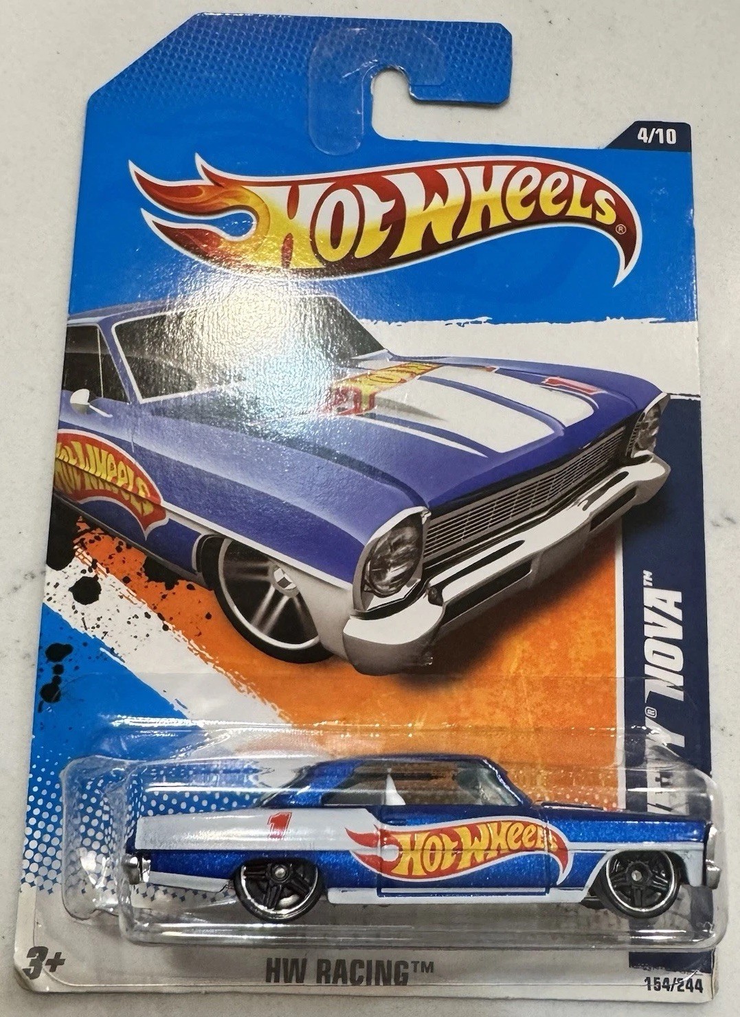 Hot Wheels 2011 HW Racing '66 Chevy Nova 4/10 Blue Car 1:64 Diecast New 2011
