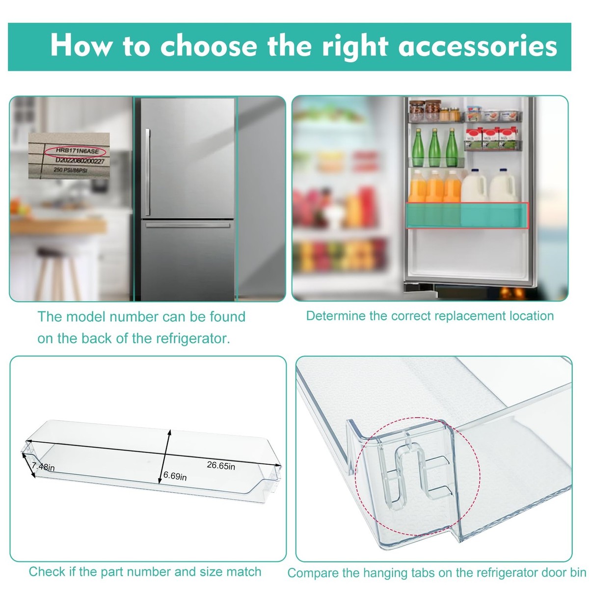HRB171N6ASE Refrigerator Section Long Door Bin Compatible with