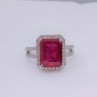 6.20 Ct Emerald Cut Natural Ruby Diamond Engagement Ring 18K White Gold Size 7 8