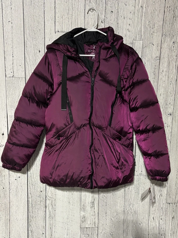 Spyder Women's Heavyweight Puffer Jacket Color Wine NWT Size XL Pockets Zip Up - Image 2 of 4