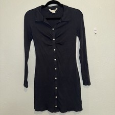 2000s/Y2K American Eagle Ruched Knit Button Front Ribbed Dress Long Sleeves Sz S