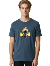 Flaming-Robot Mens Graphic Tee, 100% Cotton, Casual Summer Wear
