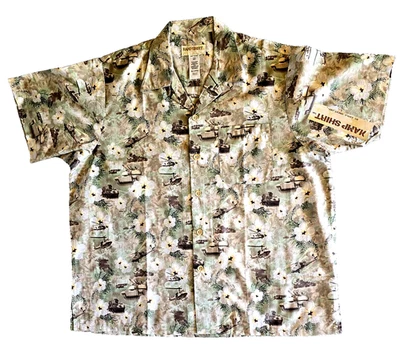 US Army Hawaiian Shirt Mens XL  Helicopters Tanks Soldiers by Eagle Crest - Image 1 of 4