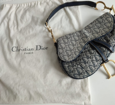 Christian Dior Saddle Bag Vintage Blue Oblique Scarf Lining Galliano Y2K